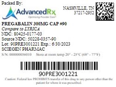 Preg #90 - Pregabalin 300mg Cap Qty 90 NDC 80425 0177